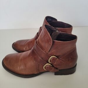 BORN  Leather Ankle Boots Size 7.5 Brown Cognac Buckle Boho Casual